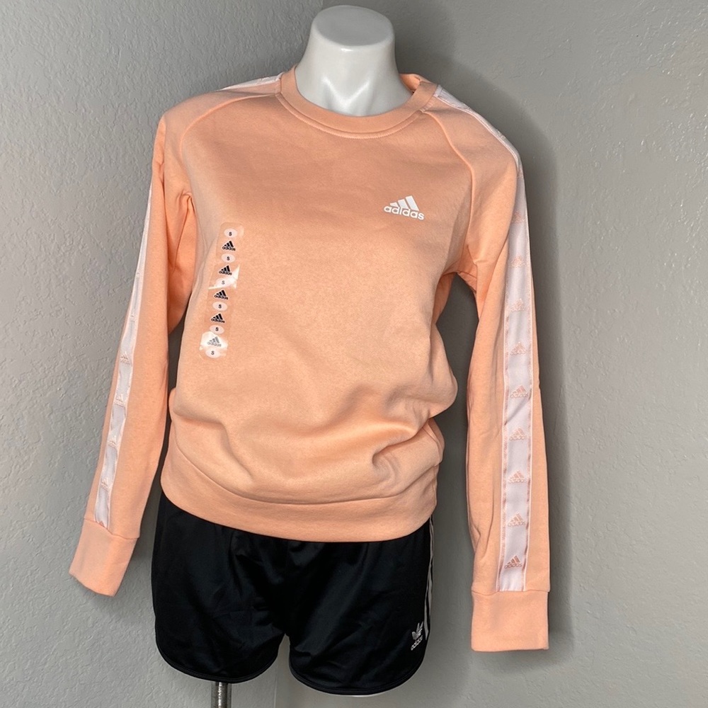 Adidas Tiro Tape Coral Pink Athletic Crewneck Sweatshirt Pullover SZ  Small 8-10